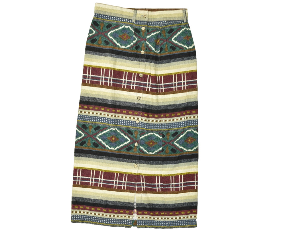 Vintage FSTOP Maxi Skirt A Line Women's Regular Size 10 Multicolor Aztec Cotton